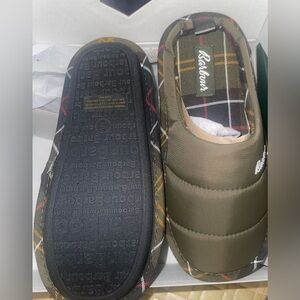 Barbour Olive Green with plaid Slip-On Slippers. NIB